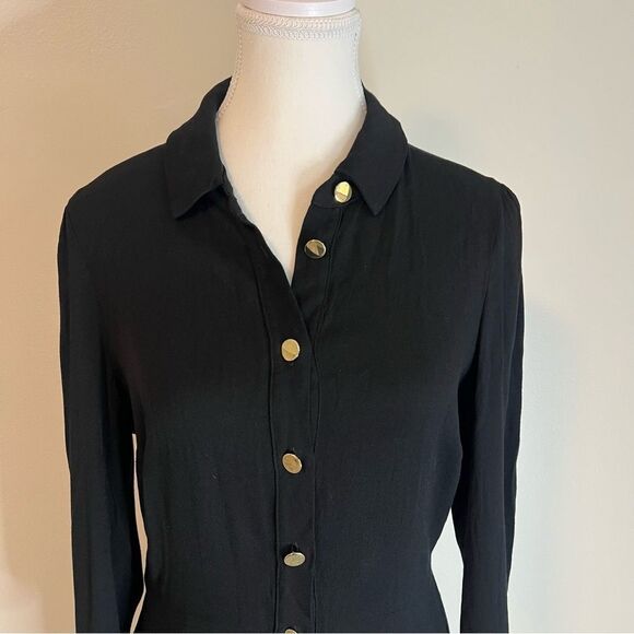 Reformation Hugh Black Collared Long Sleeve Mini Dress Gold Button Down Size 8 - Picture 6 of 10